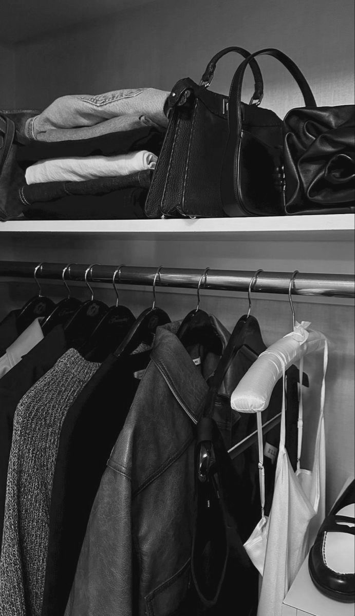 Wardrobe audit closet with curated clothing and accessories